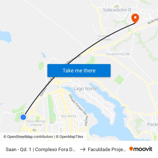 Saan - Qd. 1 | Complexo Fora Do Eixo to Faculdade Projeção map