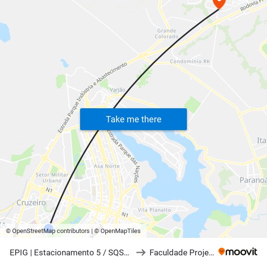 EPIG | Estacionamento 5 / SQSW 103 to Faculdade Projeção map