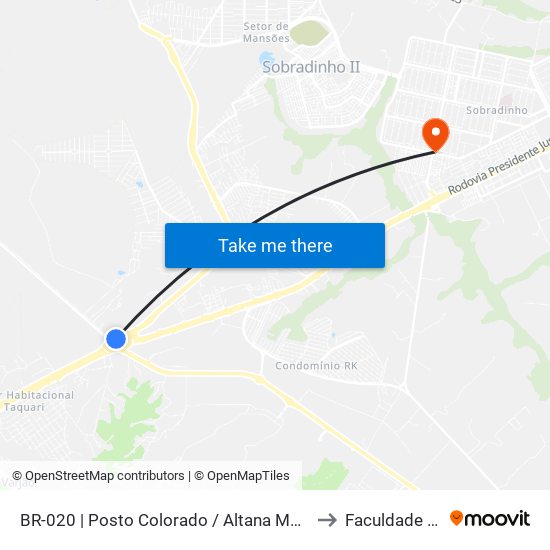 BR-020 | Posto Colorado / Altana Mall / Flamingo Shopping to Faculdade Projeção map