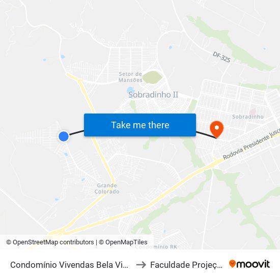 Condomínio  Vivendas Bela Vista to Faculdade Projeção map