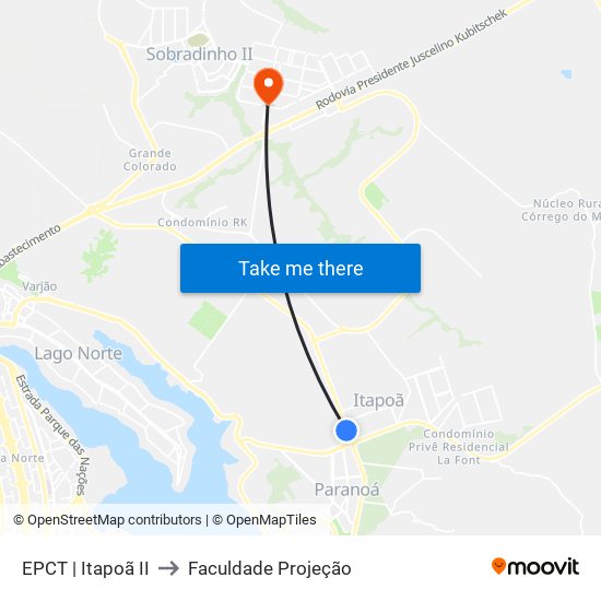 EPCT | Itapoã II to Faculdade Projeção map