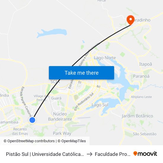 Pistão Sul | Universidade Católica / Estácio to Faculdade Projeção map