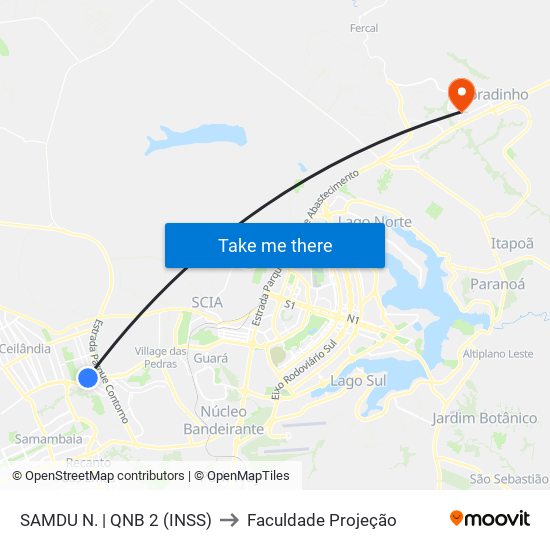 SAMDU N. | QNB 2 (INSS) to Faculdade Projeção map