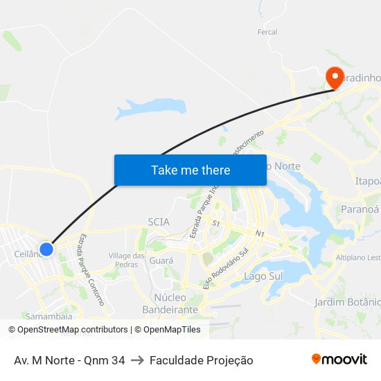 Av. M Norte - Qnm 34 to Faculdade Projeção map