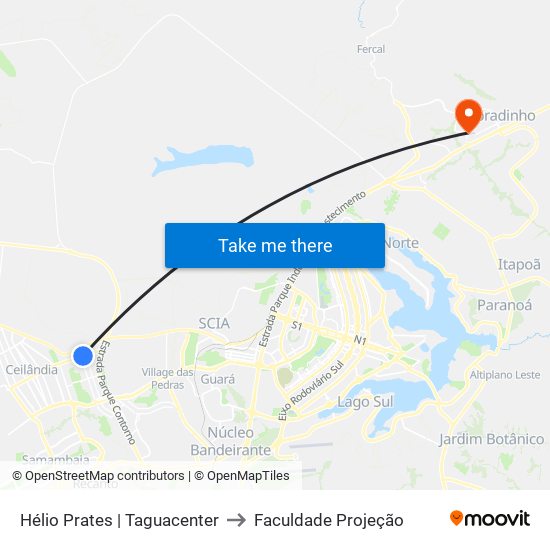 Hélio Prates | Taguacenter to Faculdade Projeção map