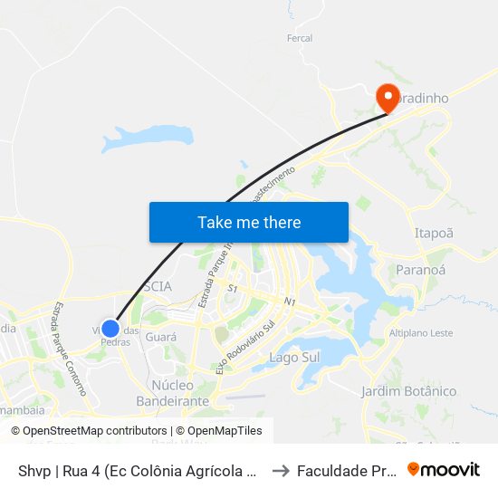 Shvp | Rua 4 (Ec Colônia Agrícola Vicente Pires) to Faculdade Projeção map