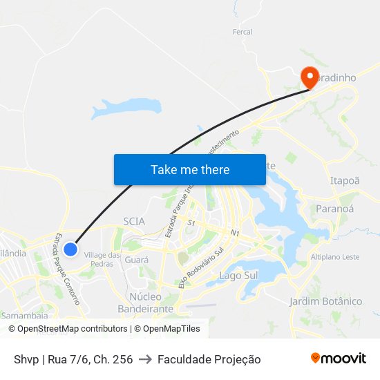 Shvp | Rua 7/6, Ch. 256 to Faculdade Projeção map