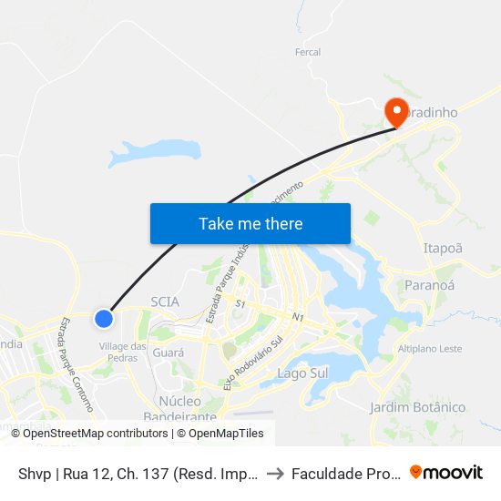 Shvp | Rua 12, Ch. 137 (Resd. Imperadores) to Faculdade Projeção map