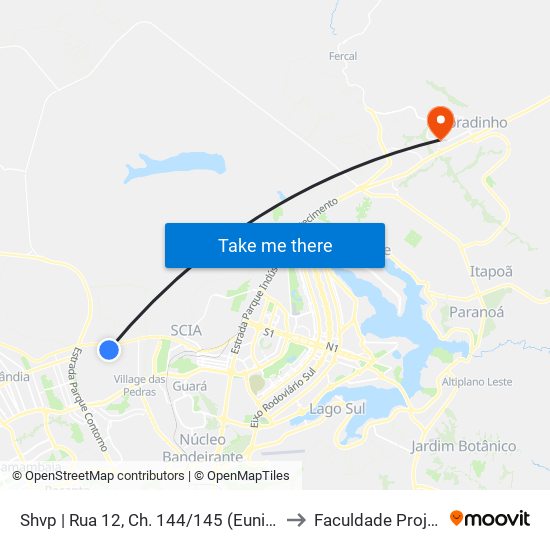 Shvp | Rua 12, Ch. 144/145 (Eunice Hair) to Faculdade Projeção map
