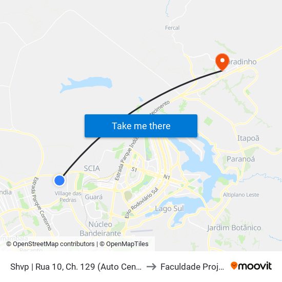 Shvp | Rua 10, Ch. 129 (Auto Center Vip) to Faculdade Projeção map