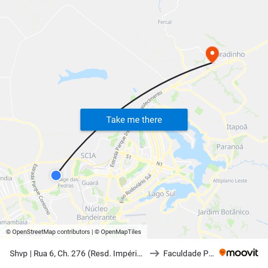 Shvp | Rua 6, Ch. 276 (Resd. Império Das Palmeiras) to Faculdade Projeção map