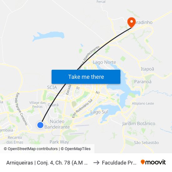 Arniqueiras | Conj. 4, Ch. 78 (A.M Premoldado) to Faculdade Projeção map