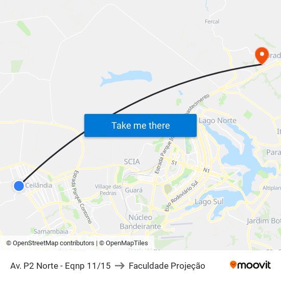 Av. P2 Norte - Eqnp 11/15 to Faculdade Projeção map