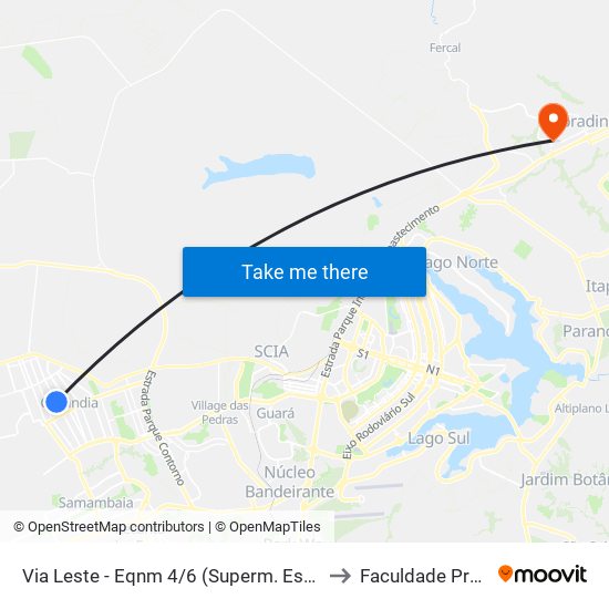 Via Leste - Eqnm 4/6 (Superm. Espírito Santo) to Faculdade Projeção map