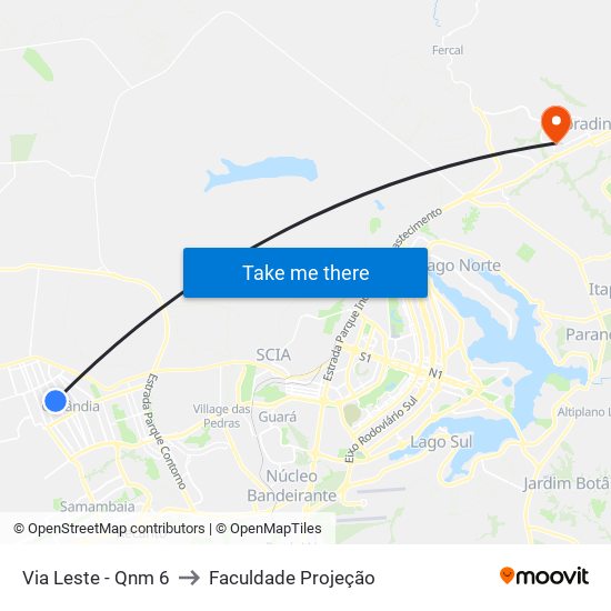 Via Leste - Qnm 6 to Faculdade Projeção map