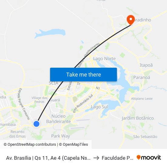 Av. Brasília | Qs 11, Ae 4 (Capela Nss. S. Do Amparo) to Faculdade Projeção map