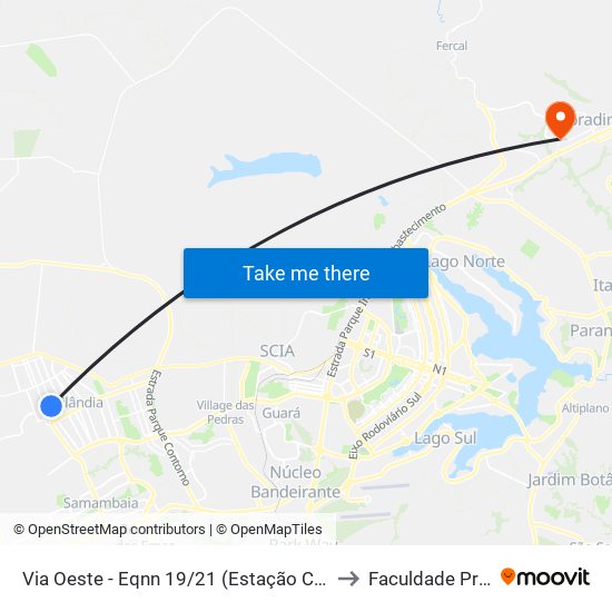 Via Oeste - Eqnn 19/21 (Estação Ceilândia Norte) to Faculdade Projeção map
