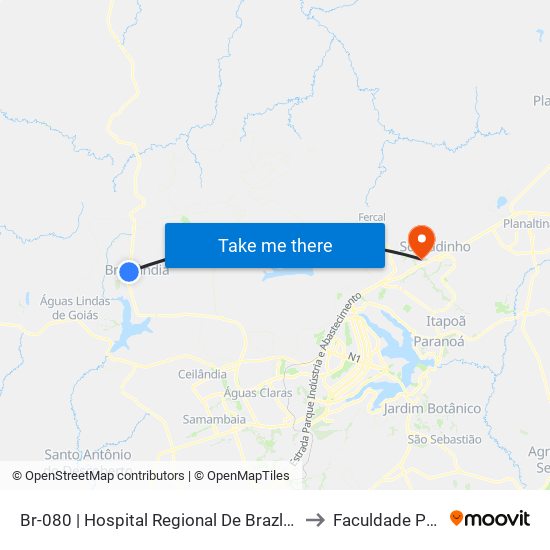 Br-080 | Hospital Regional De Brazlândia «Oposto» to Faculdade Projeção map