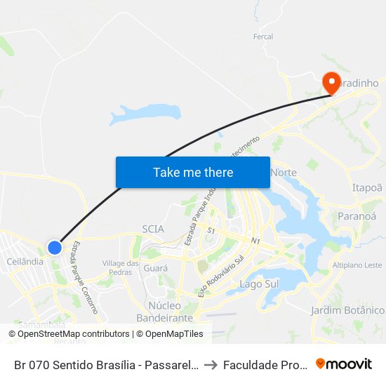 Br 070 Sentido Brasília - Passarela Da Qng to Faculdade Projeção map