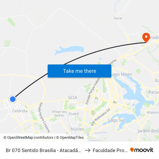Br 070 Sentido Brasília - Atacadão Dia A Dia to Faculdade Projeção map