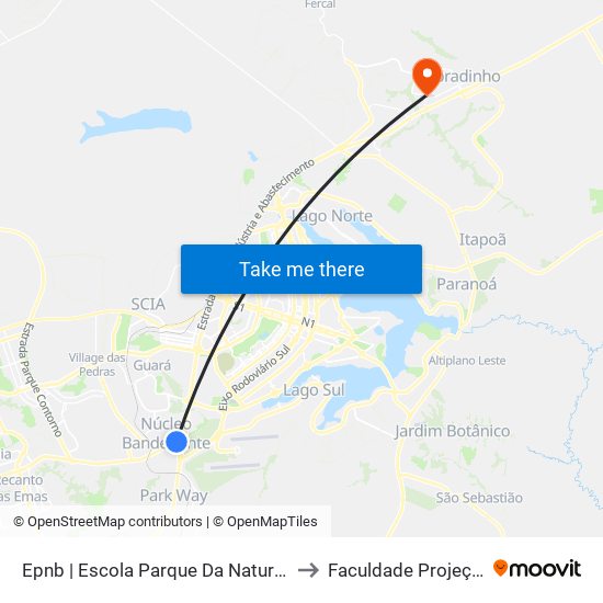 Epnb | Escola Parque Da Natureza to Faculdade Projeção map