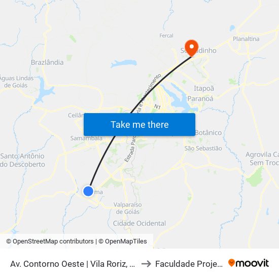 Av. Contorno Oeste | Vila Roriz, Qd. A to Faculdade Projeção map