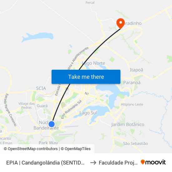 EPIA | Candangolândia (SENTIDO GOIÁS) to Faculdade Projeção map