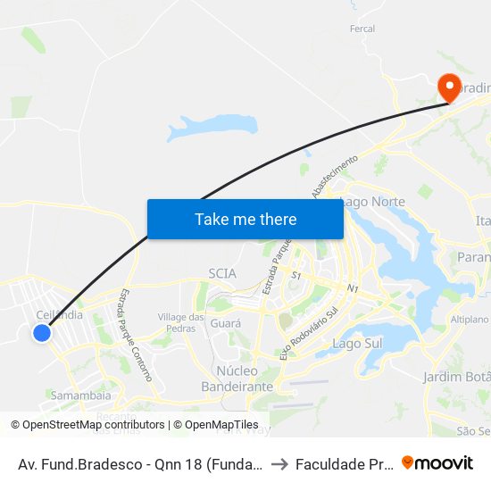 Av. Fund.Bradesco - Qnn 18 (Fundação Bradesco) to Faculdade Projeção map