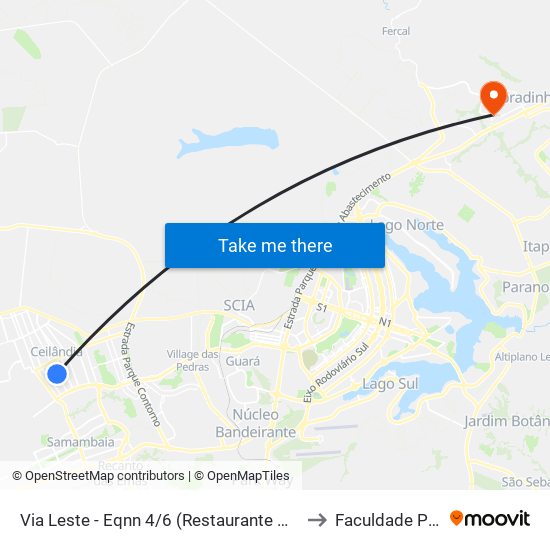 Via Leste - Eqnn 4/6 (Restaurante Querência Do Sul) to Faculdade Projeção map