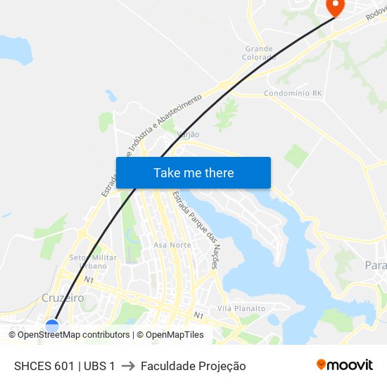 SHCES 601 | UBS 1 to Faculdade Projeção map