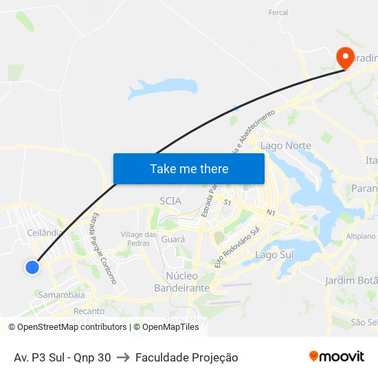 Av. P3 Sul - Qnp 30 to Faculdade Projeção map