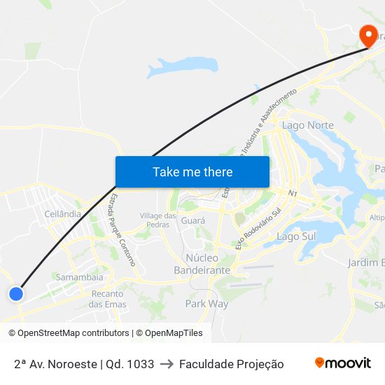 2ª Av. Noroeste | Qd. 1033 to Faculdade Projeção map