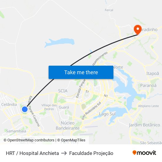 HRT / Hospital Anchieta to Faculdade Projeção map