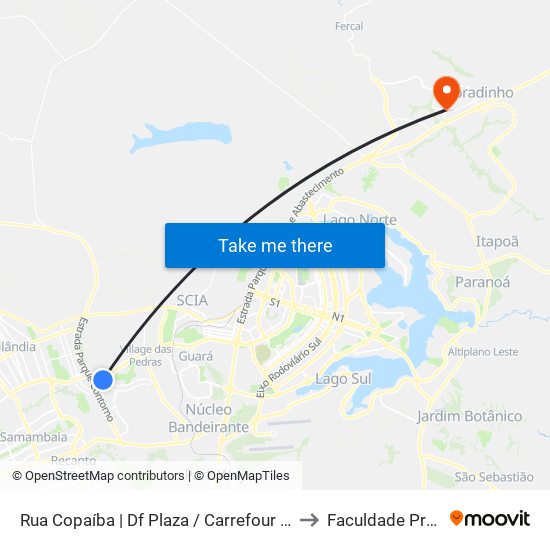 Rua Copaíba | Df Plaza / Carrefour / Sam's Club to Faculdade Projeção map