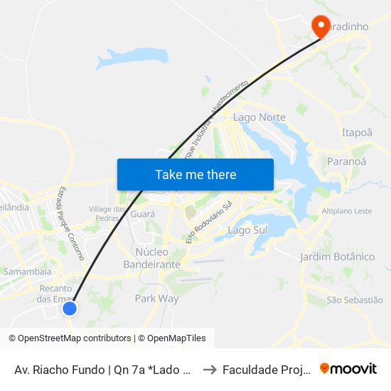 Av. Riacho Fundo | Qn 7a *Lado Oposto* to Faculdade Projeção map