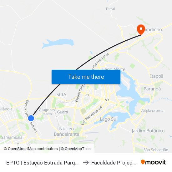 EPTG | Estação Estrada Parque to Faculdade Projeção map