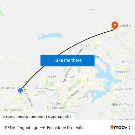 SENAI Taguatinga to Faculdade Projeção map