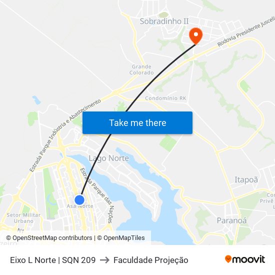 Eixo L Norte | SQN 209 to Faculdade Projeção map