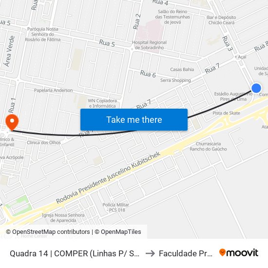 Quadra 14 | COMPER (Linhas P/ Sobradinho II) to Faculdade Projeção map