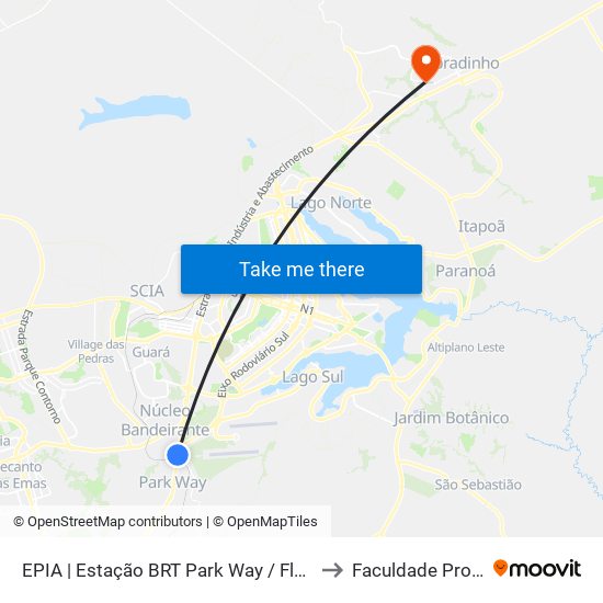 EPIA | Estação BRT Park Way / Floriculturas to Faculdade Projeção map