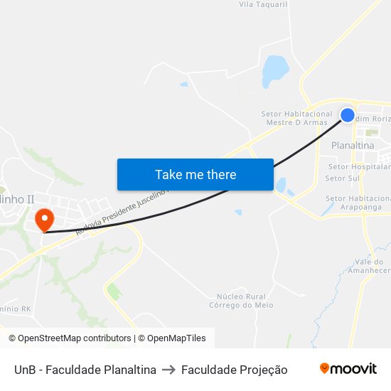 Unb - Campus Planaltina to Faculdade Projeção map
