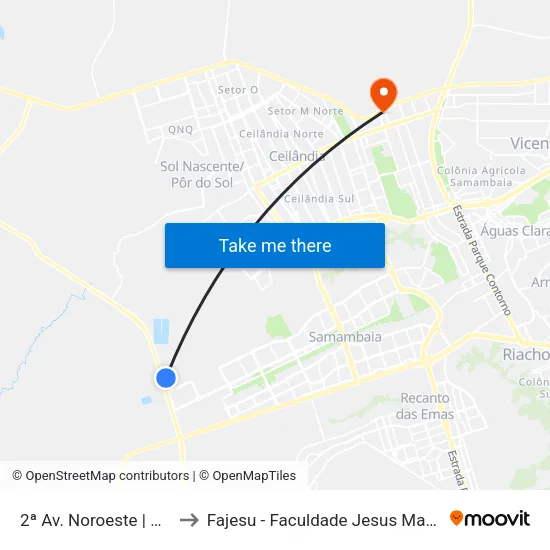 2ª Av. Noroeste | Qd. 833 to Fajesu - Faculdade Jesus Maria E José map