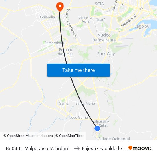 Br 040 L Valparaíso I/Jardim Oriente (Passarela Amarela) to Fajesu - Faculdade Jesus Maria E José map