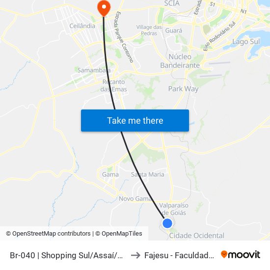 Br-040 | Shopping Sul/Assaí/Costa Atacadão (Passarela Azul) to Fajesu - Faculdade Jesus Maria E José map