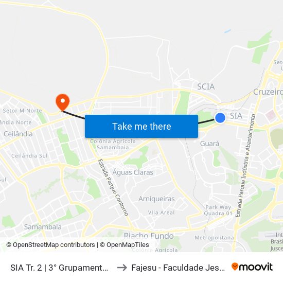 SIA Tr. 2 | 3° Grupamento dos Bombeiros to Fajesu - Faculdade Jesus Maria E José map