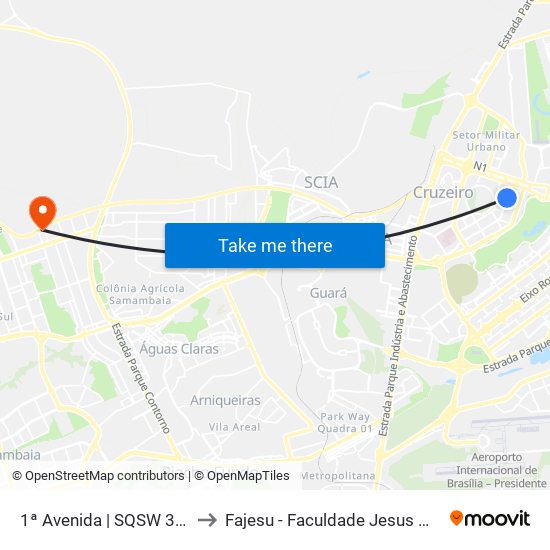 1ª Avenida | SQSW 300 / INEP to Fajesu - Faculdade Jesus Maria E José map