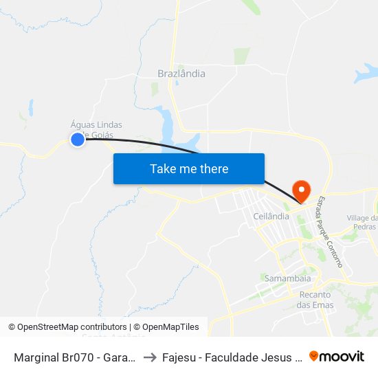 Marginal Br070 - Garagem Da Utb to Fajesu - Faculdade Jesus Maria E José map