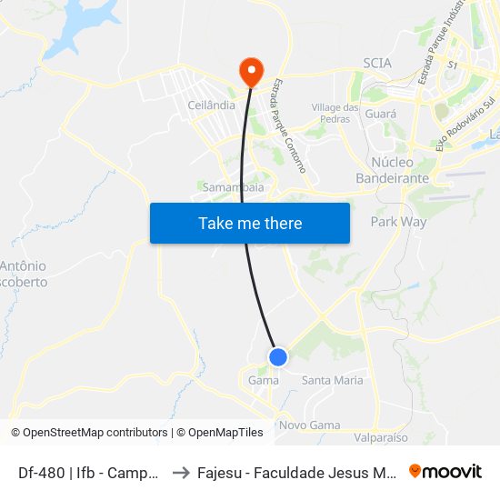 Df-480 | Ifb - Campus Gama to Fajesu - Faculdade Jesus Maria E José map