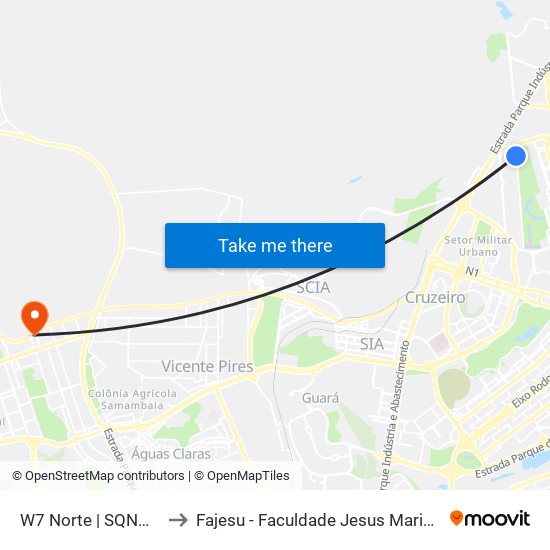 W7 Norte | SQNW 111 to Fajesu - Faculdade Jesus Maria E José map