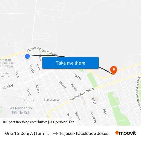 Qno 15 Conj A (Terminal Setor O) to Fajesu - Faculdade Jesus Maria E José map
